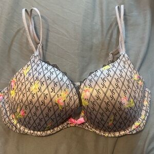 VICTORIAS SECRET VERY SEXY PUSH UP BRA PINK‎ BOW FLORAL LOGO PRINT 34C